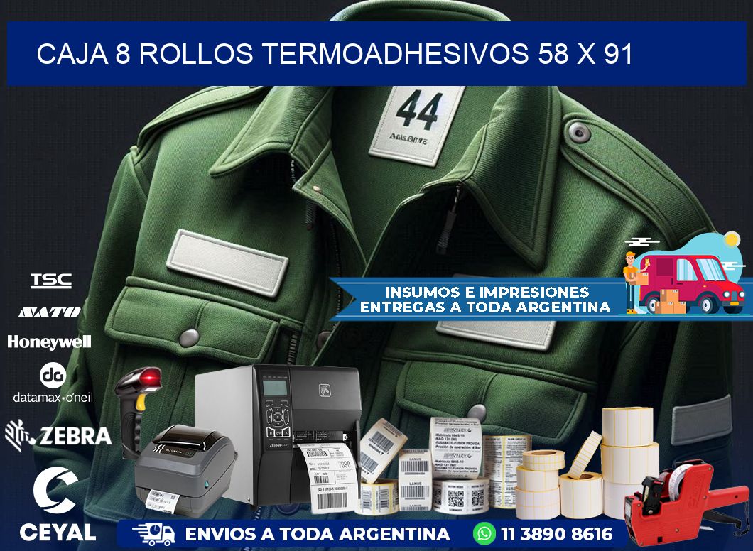 CAJA 8 ROLLOS TERMOADHESIVOS 58 x 91