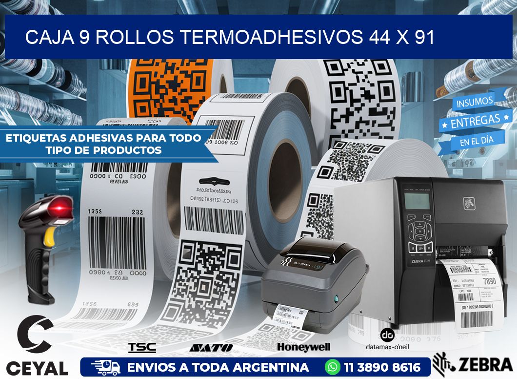 CAJA 9 ROLLOS TERMOADHESIVOS 44 x 91