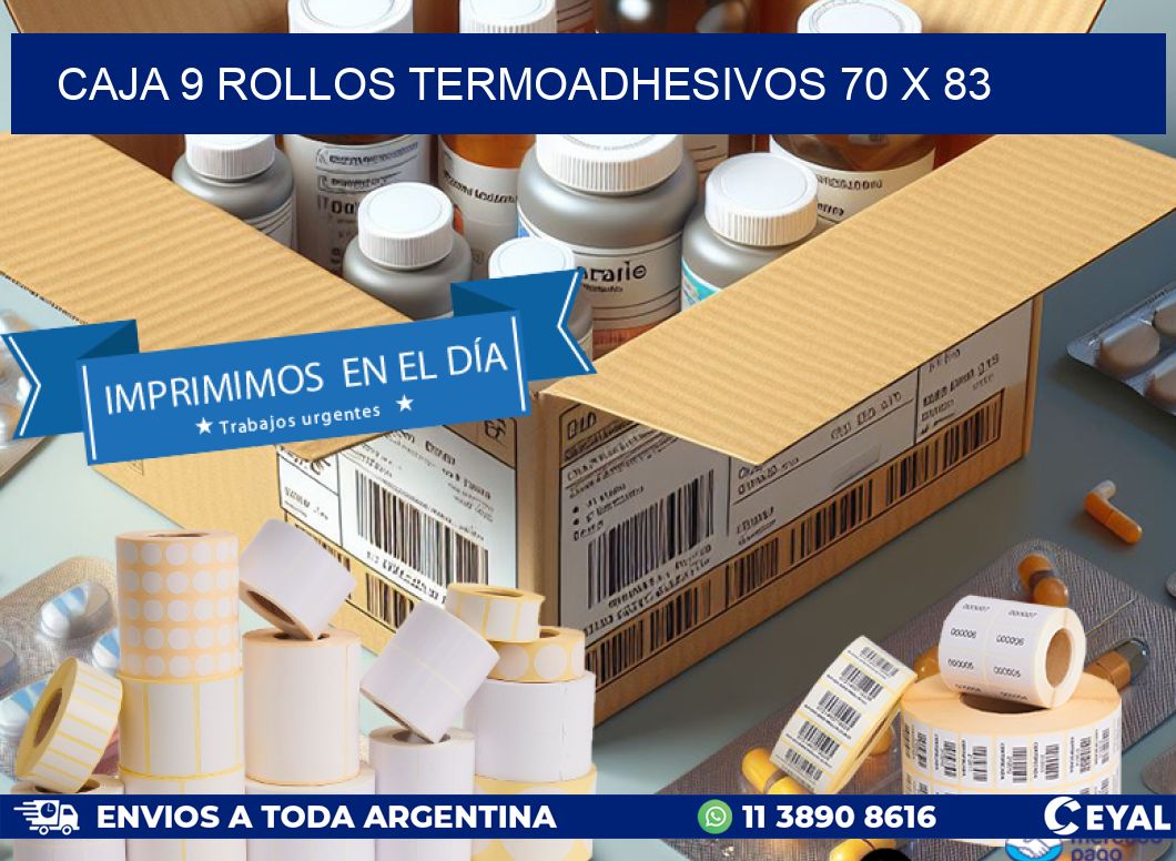 CAJA 9 ROLLOS TERMOADHESIVOS 70 x 83