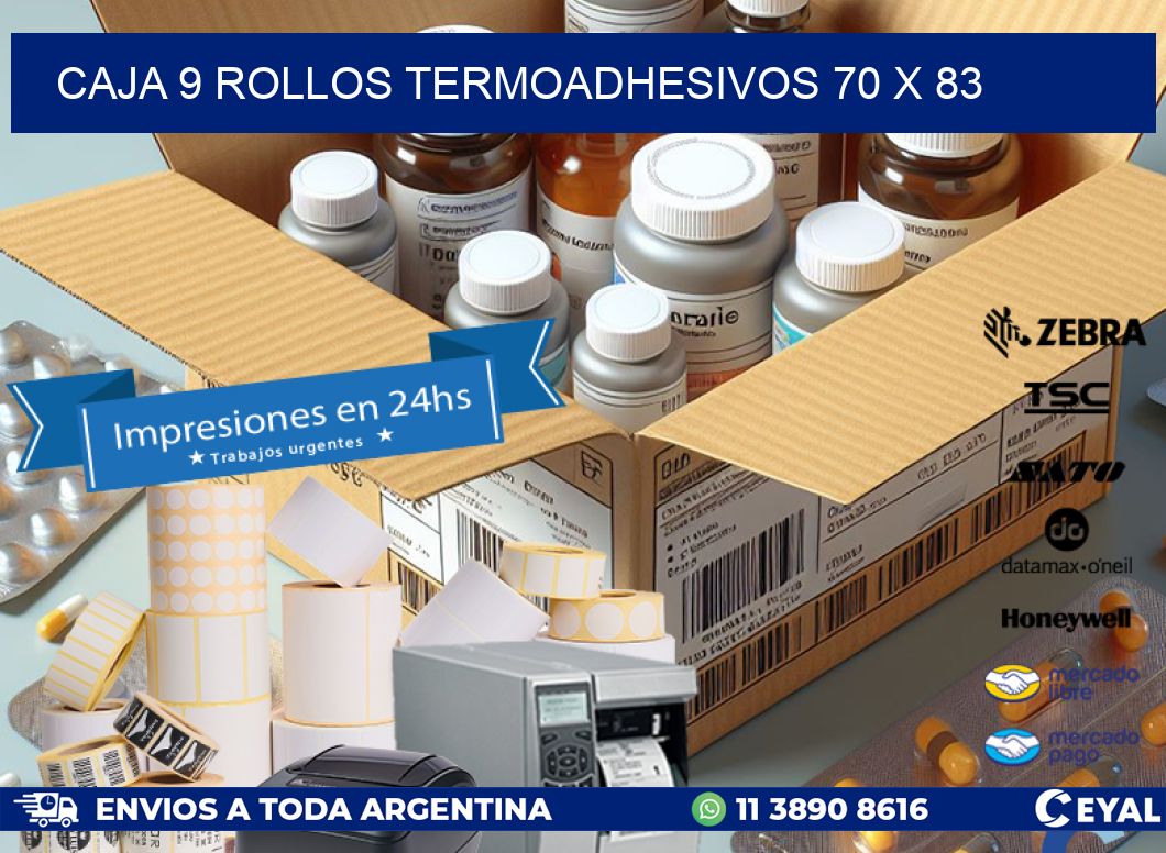 CAJA 9 ROLLOS TERMOADHESIVOS 70 x 83