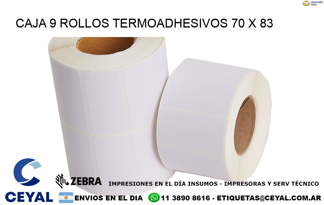 CAJA 9 ROLLOS TERMOADHESIVOS 70 x 83