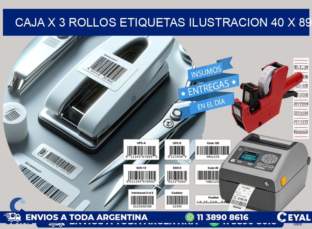 Caja X 3 Rollos Etiquetas Ilustracion 40 x 89