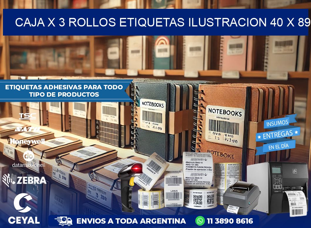 Caja X 3 Rollos Etiquetas Ilustracion 40 x 89