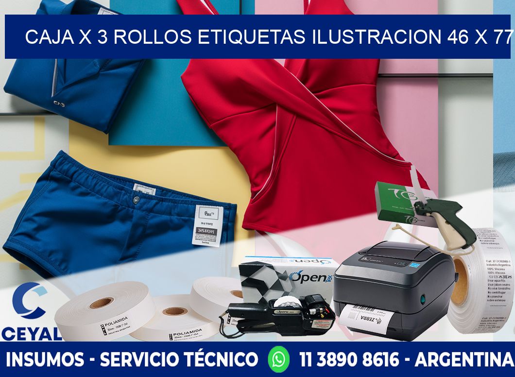 Caja X 3 Rollos Etiquetas Ilustracion 46 x 77