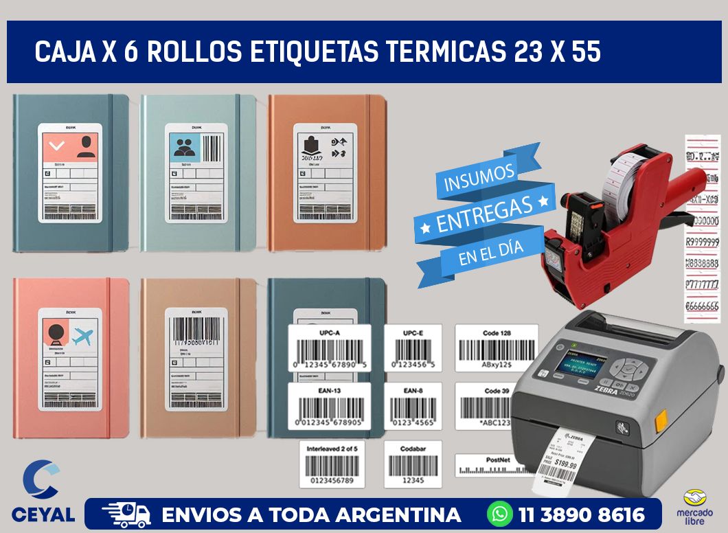 Caja X 6 Rollos Etiquetas termicas 23 x 55