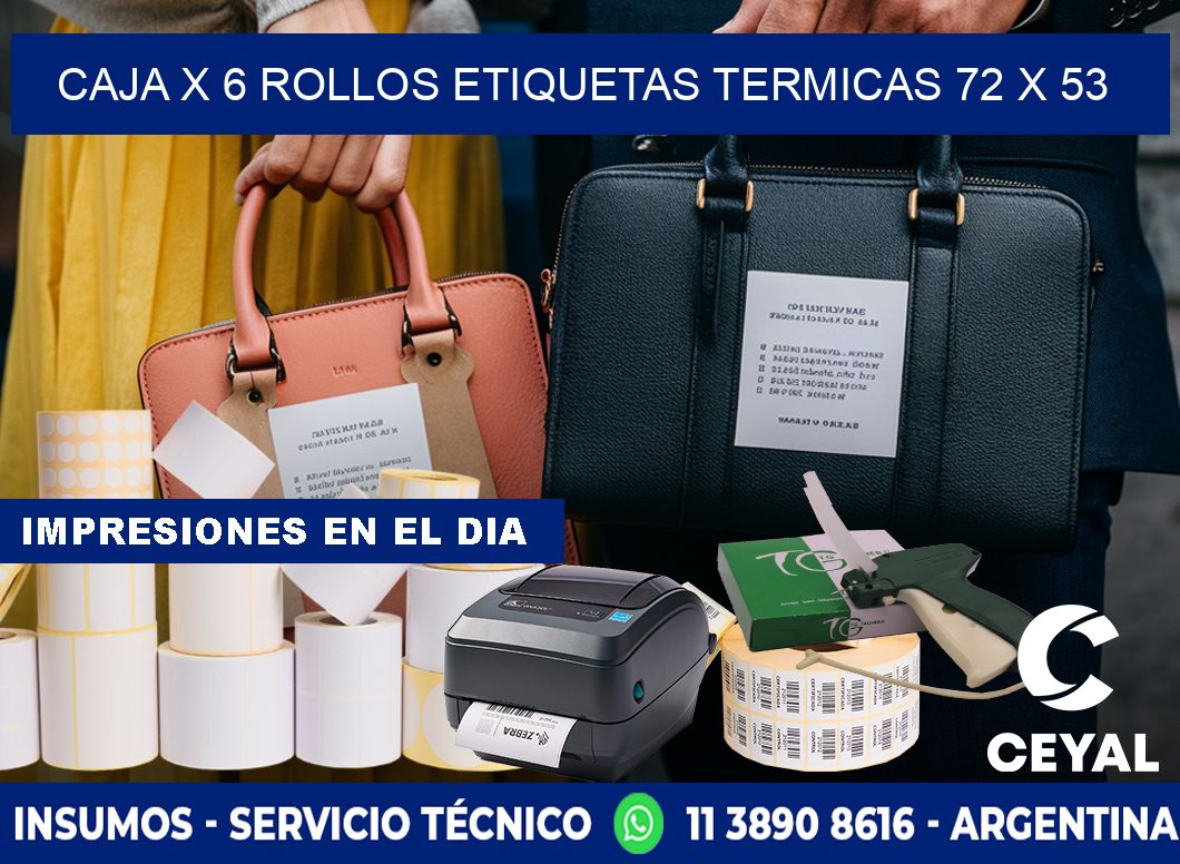 Caja X 6 Rollos Etiquetas termicas 72 x 53