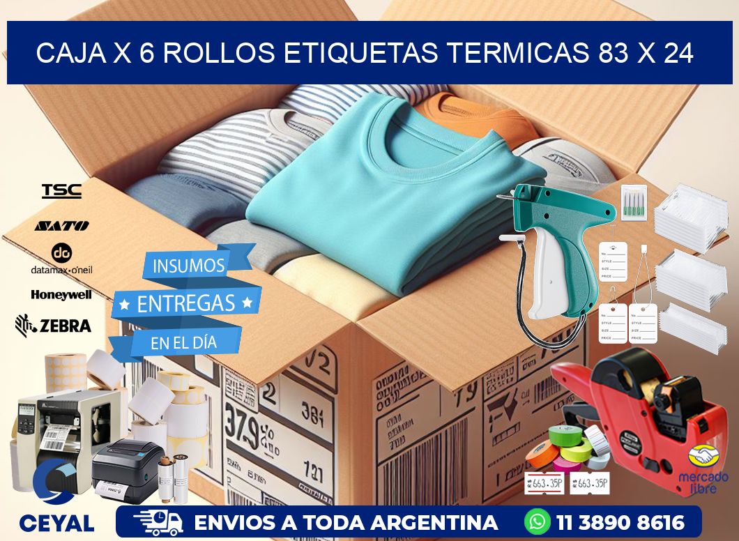 Caja X 6 Rollos Etiquetas termicas 83 x 24