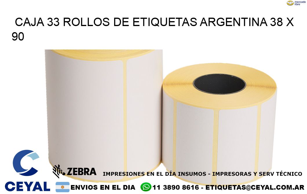 CAJA 33 ROLLOS DE ETIQUETAS ARGENTINA 38 x 90