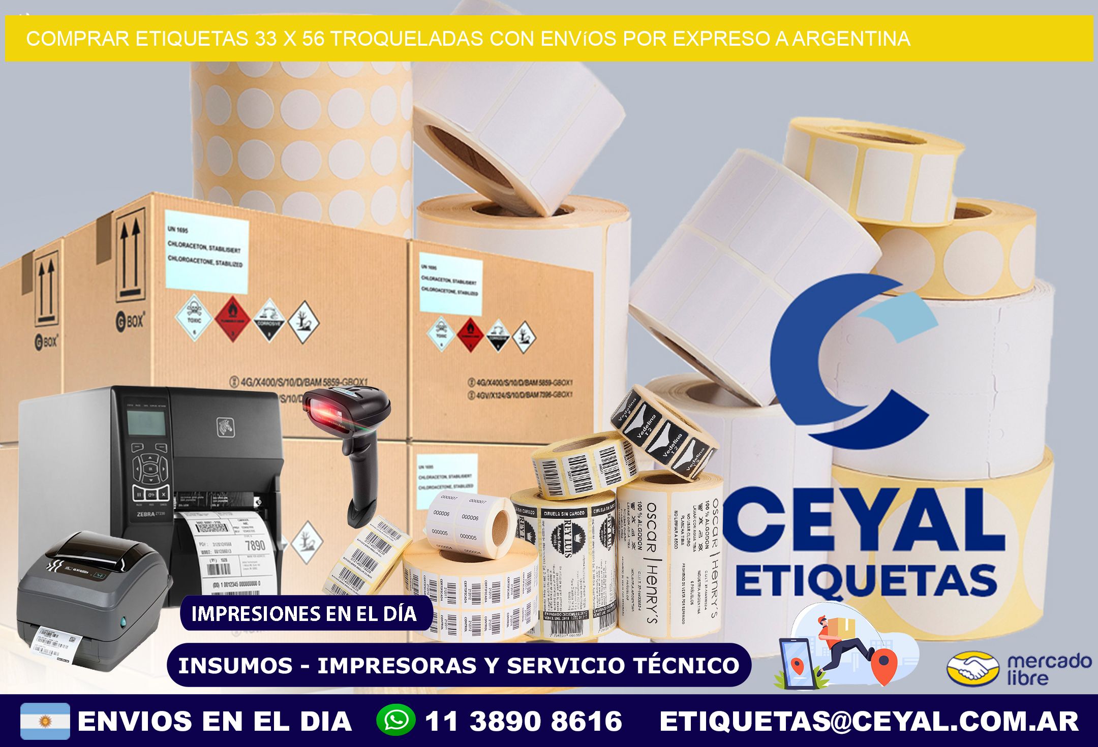 Comprar etiquetas 33 x 56 troqueladas con envíos por expreso a Argentina