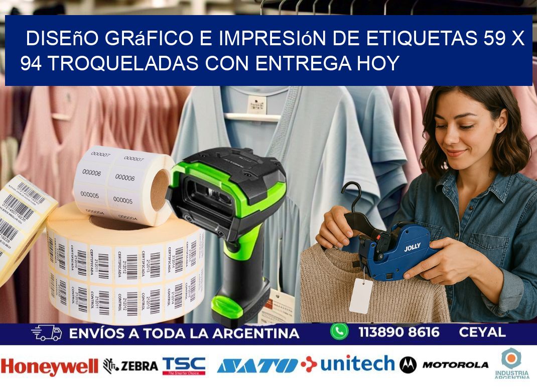 Diseño gráfico e impresión de etiquetas 59 x 94 troqueladas con entrega hoy