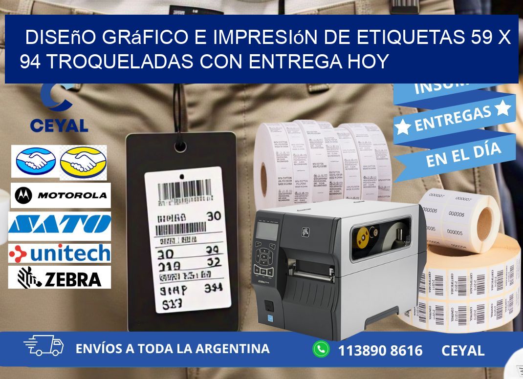 Diseño gráfico e impresión de etiquetas 59 x 94 troqueladas con entrega hoy