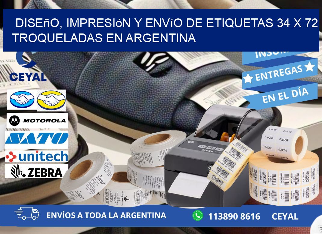 Diseño, impresión y envío de etiquetas 34 x 72 troqueladas en Argentina
