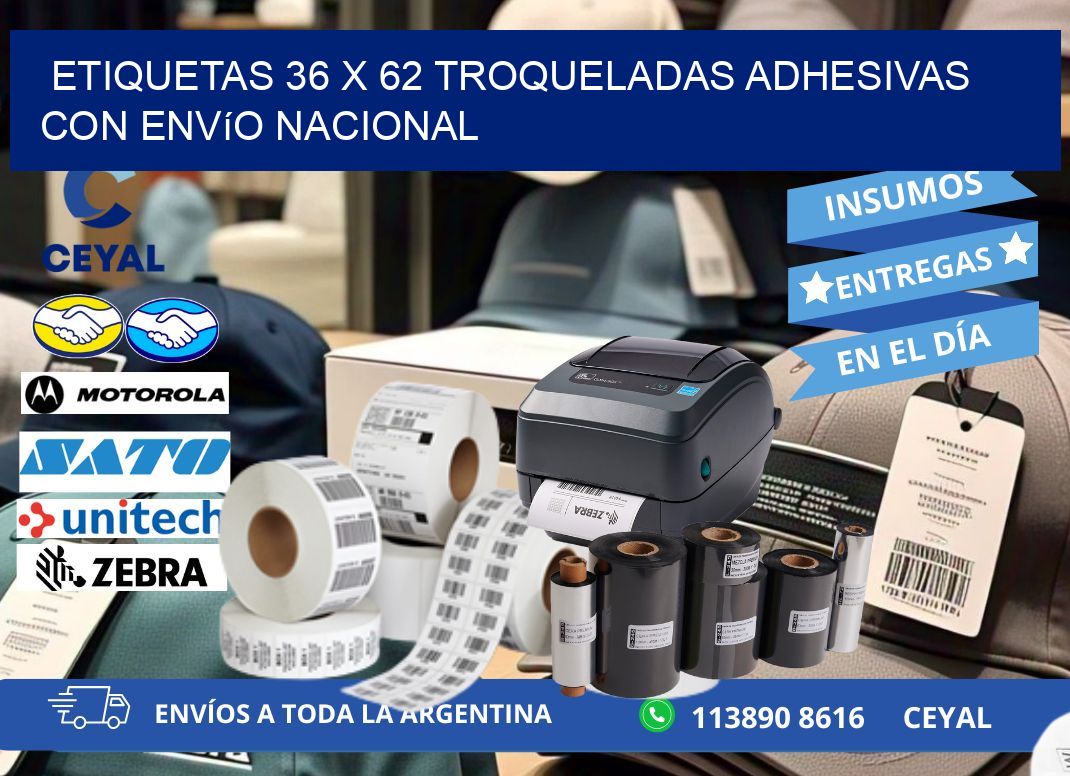 Etiquetas 36 x 62 troqueladas adhesivas con envío nacional