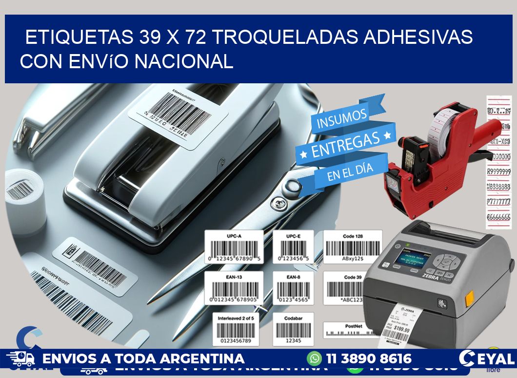Etiquetas 39 x 72 troqueladas adhesivas con envío nacional