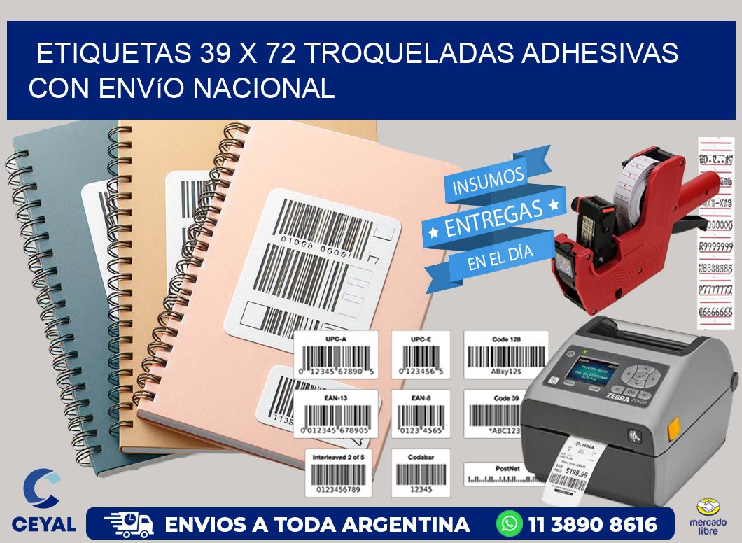 Etiquetas 39 x 72 troqueladas adhesivas con envío nacional