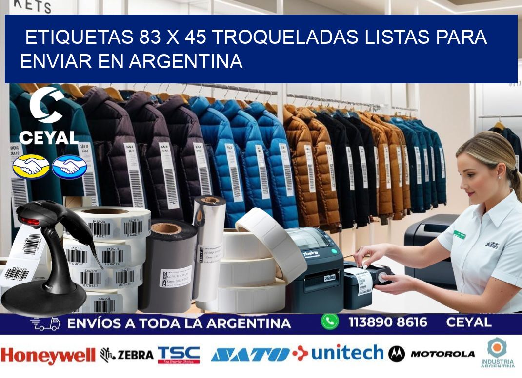 Etiquetas 83 x 45 troqueladas listas para enviar en Argentina