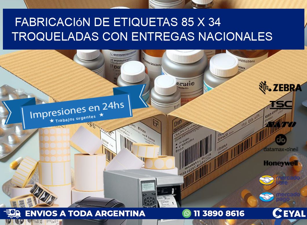 Fabricación de etiquetas 85 x 34 troqueladas con entregas nacionales