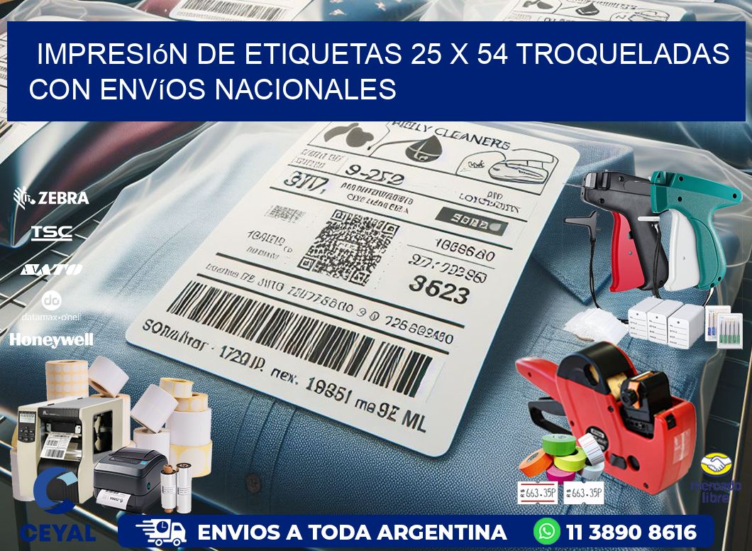 Impresión de etiquetas 25 x 54 troqueladas con envíos nacionales