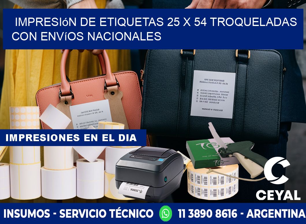 Impresión de etiquetas 25 x 54 troqueladas con envíos nacionales