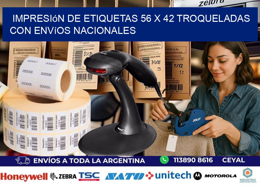 Impresión de etiquetas 56 x 42 troqueladas con envíos nacionales