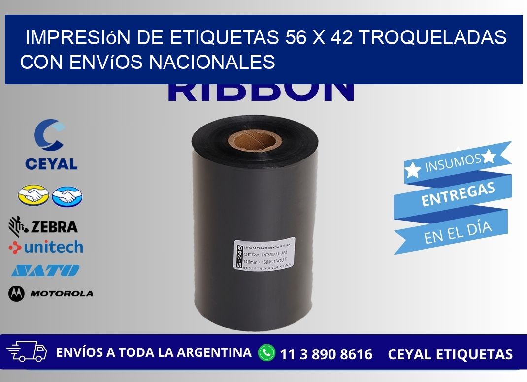 Impresión de etiquetas 56 x 42 troqueladas con envíos nacionales