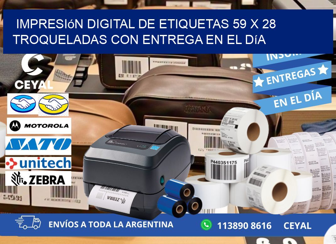 Impresión digital de etiquetas 59 x 28 troqueladas con entrega en el día