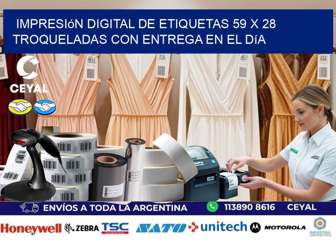 Impresión digital de etiquetas 59 x 28 troqueladas con entrega en el día