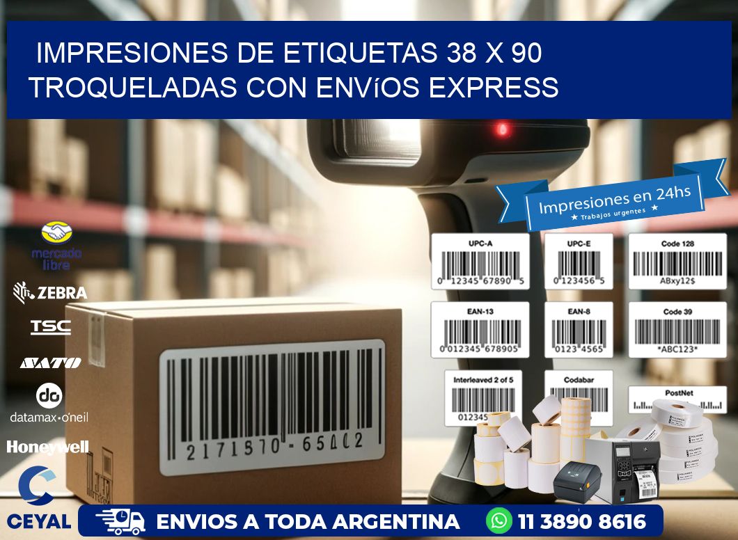 Impresiones de etiquetas 38 x 90 troqueladas con envíos express