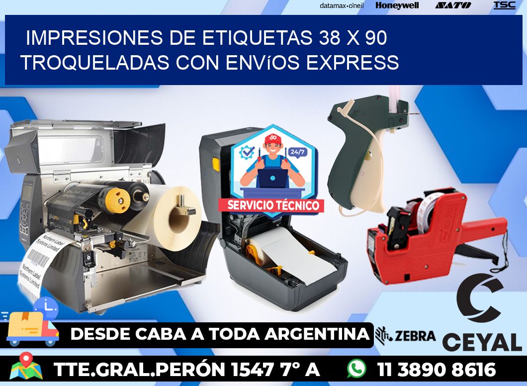 Impresiones de etiquetas 38 x 90 troqueladas con envíos express