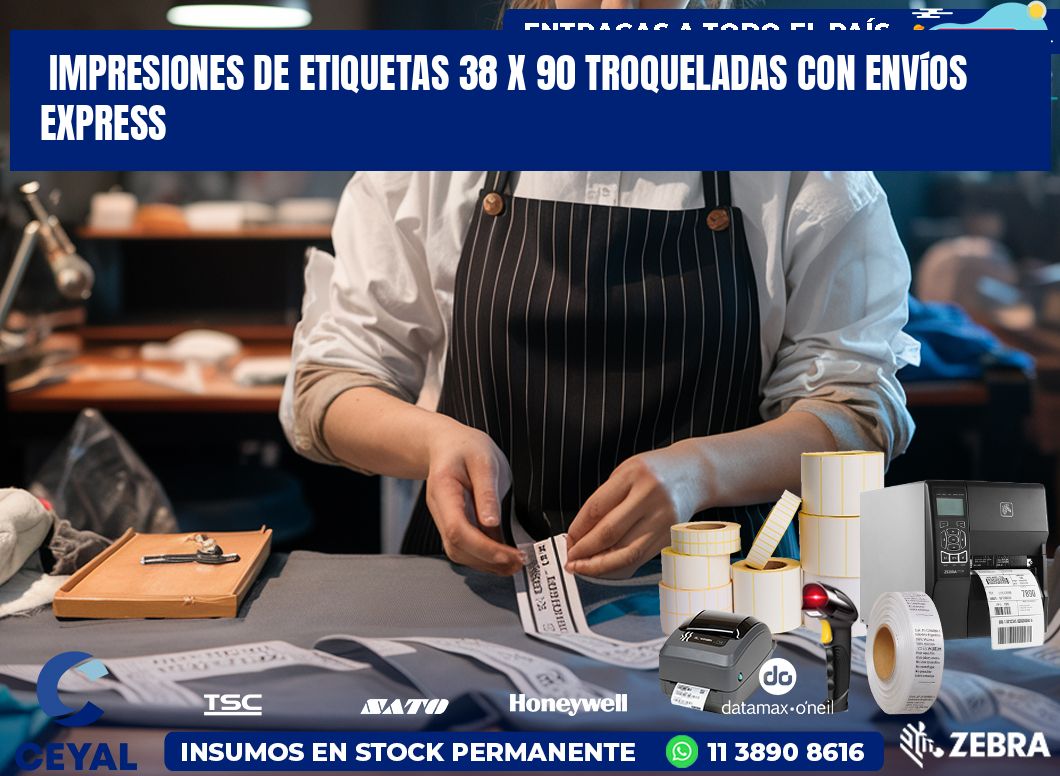 Impresiones de etiquetas 38 x 90 troqueladas con envíos express