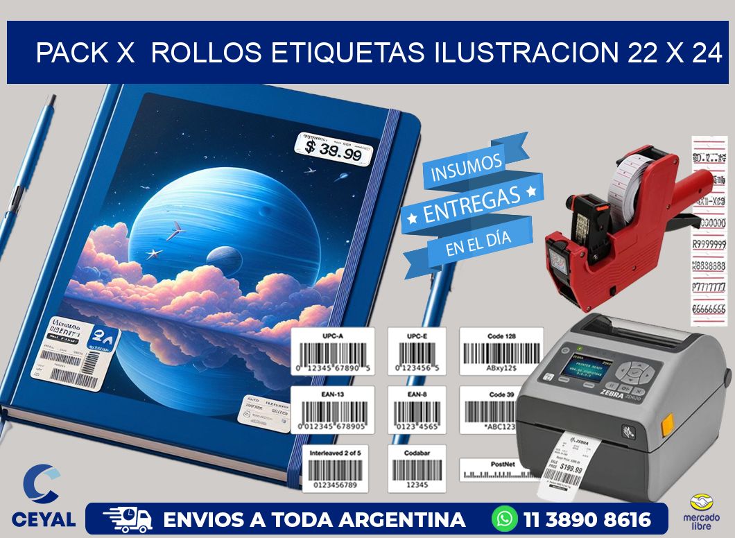 Pack X Rollos Etiquetas Ilustracion 22 x 24