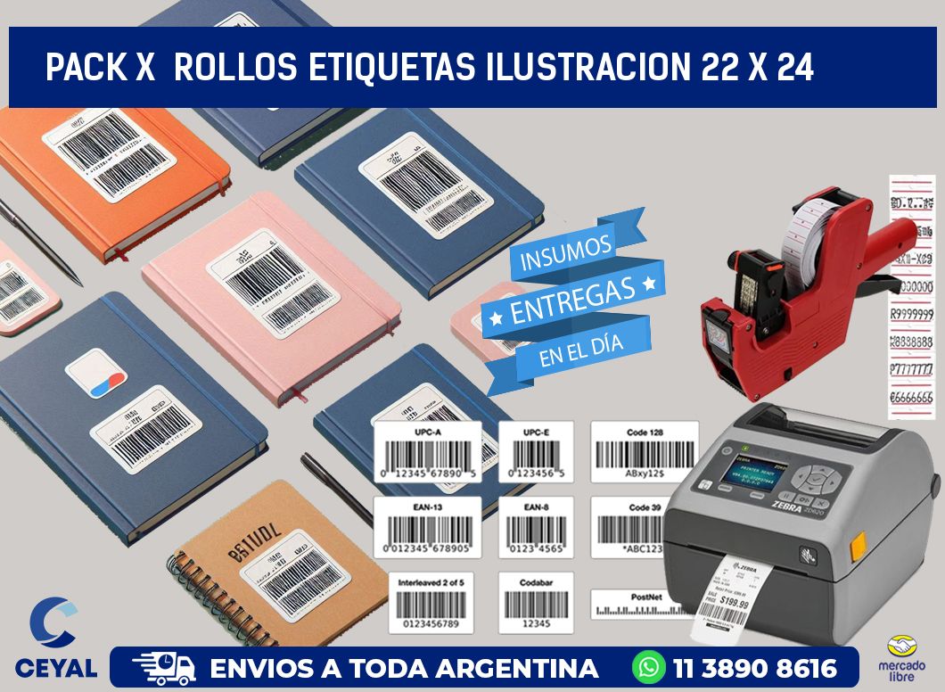 Pack X Rollos Etiquetas Ilustracion 22 x 24