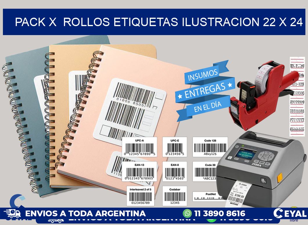 Pack X Rollos Etiquetas Ilustracion 22 x 24