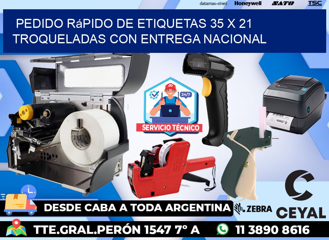 Pedido rápido de etiquetas 35 x 21 troqueladas con entrega nacional