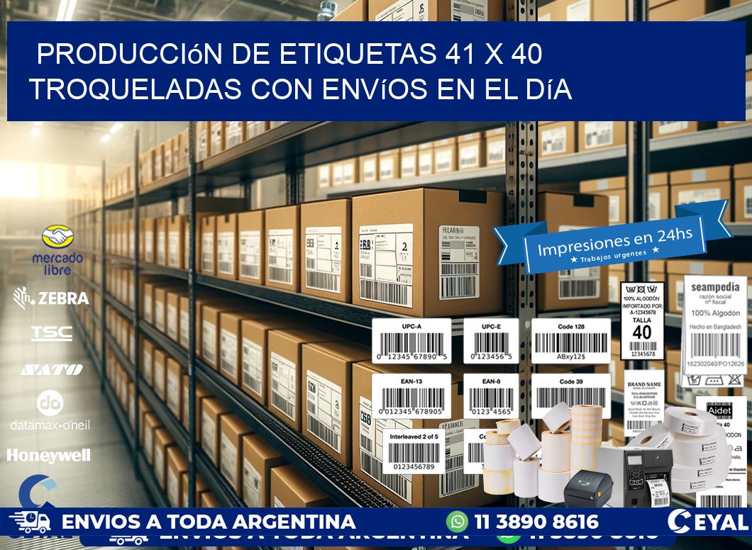Producción de etiquetas 41 x 40 troqueladas con envíos en el día