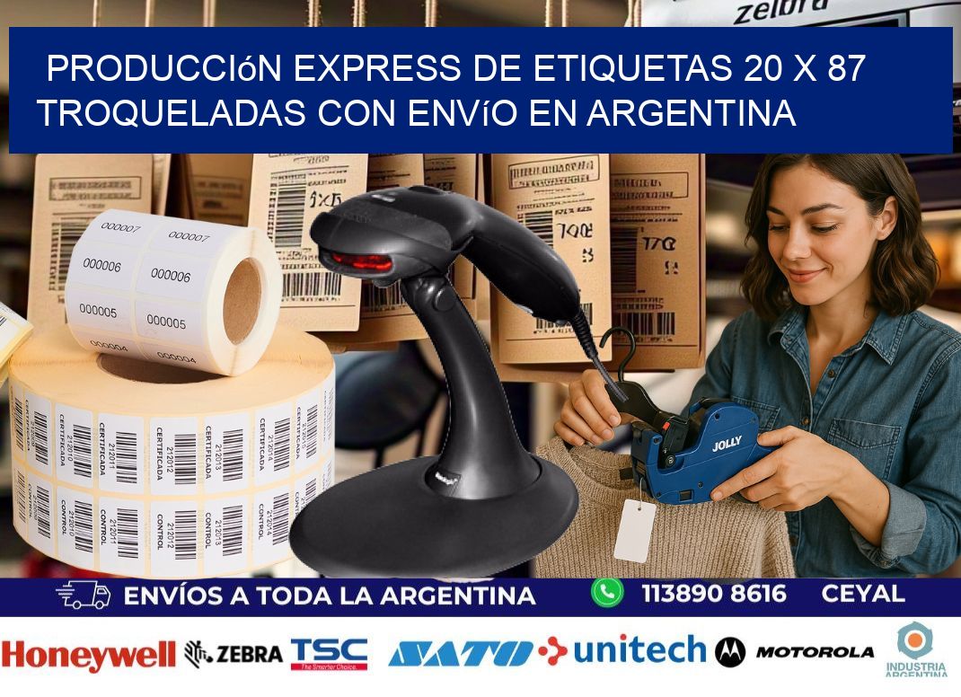 Producción express de etiquetas 20 x 87 troqueladas con envío en Argentina