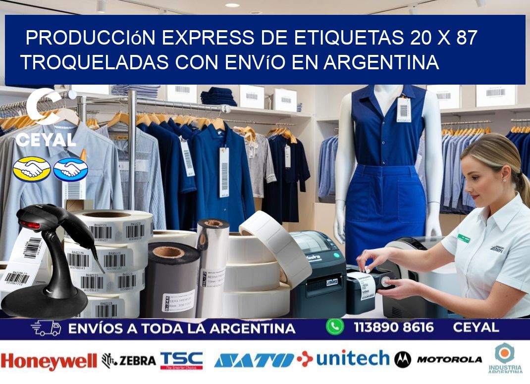 Producción express de etiquetas 20 x 87 troqueladas con envío en Argentina