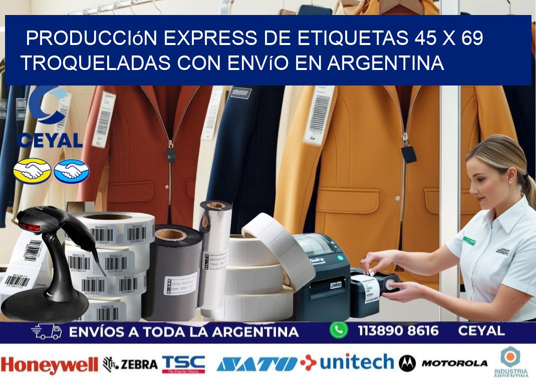 Producción express de etiquetas 45 x 69 troqueladas con envío en Argentina