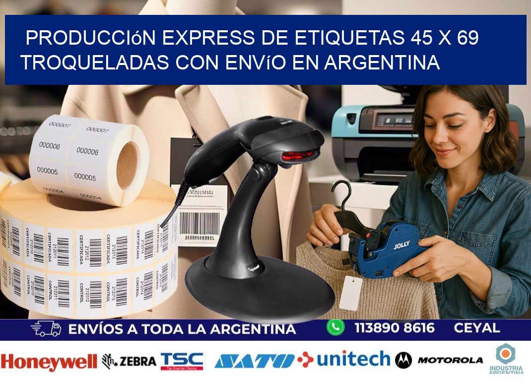 Producción express de etiquetas 45 x 69 troqueladas con envío en Argentina