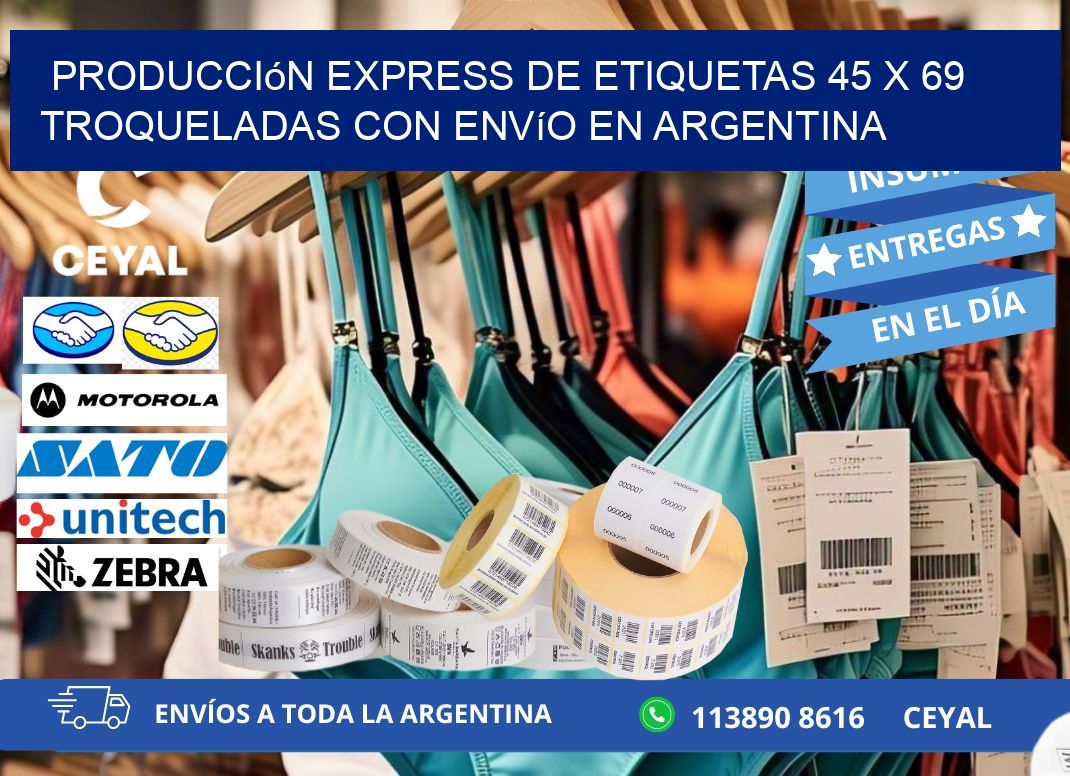 Producción express de etiquetas 45 x 69 troqueladas con envío en Argentina