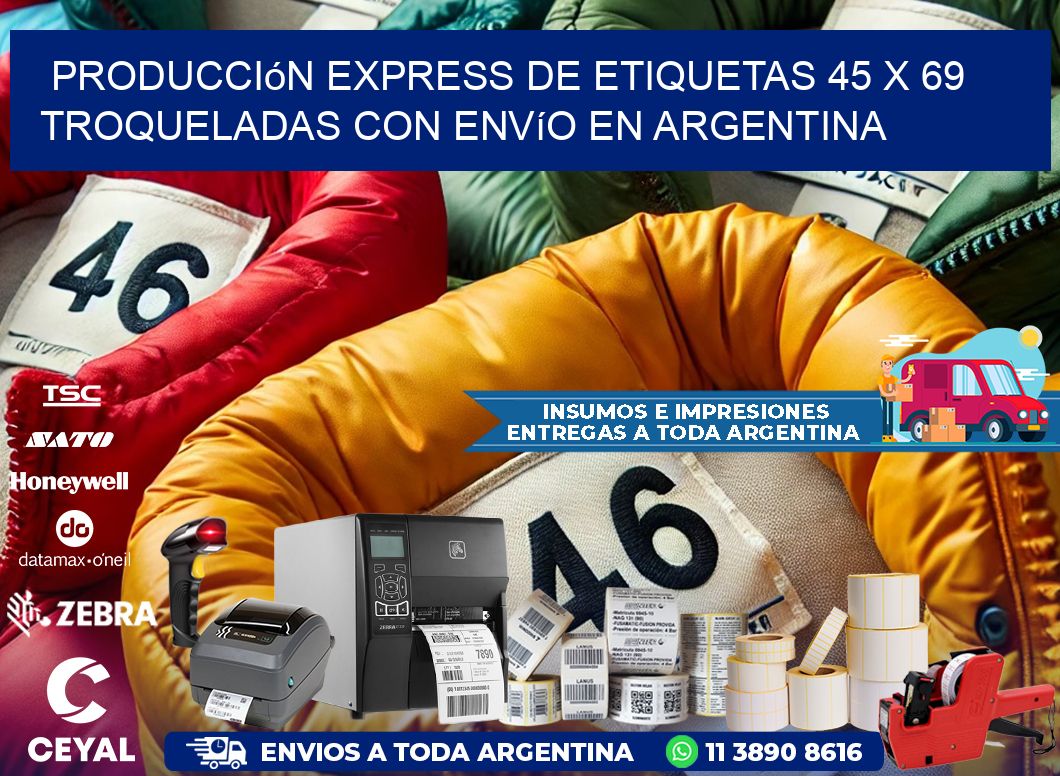 Producción express de etiquetas 45 x 69 troqueladas con envío en Argentina