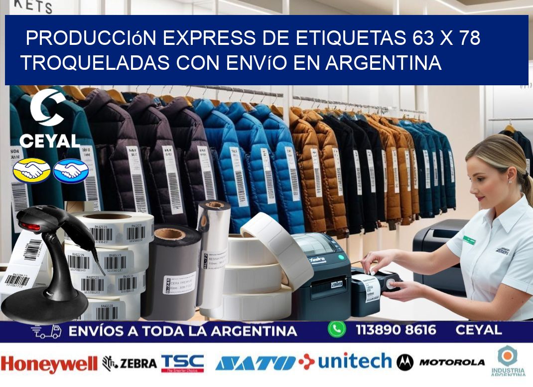 Producción express de etiquetas 63 x 78 troqueladas con envío en Argentina