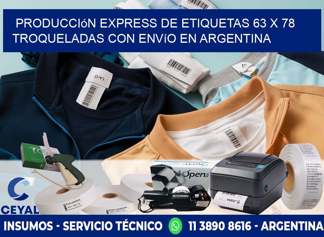 Producción express de etiquetas 63 x 78 troqueladas con envío en Argentina