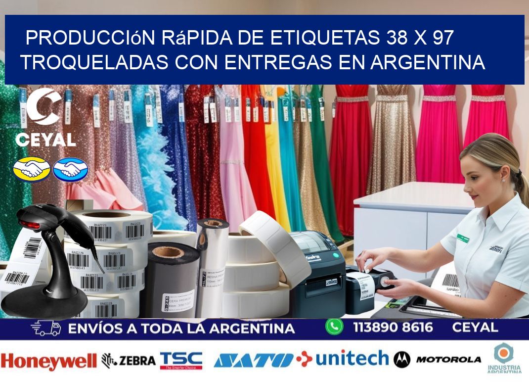 Producción rápida de etiquetas 38 x 97 troqueladas con entregas en Argentina