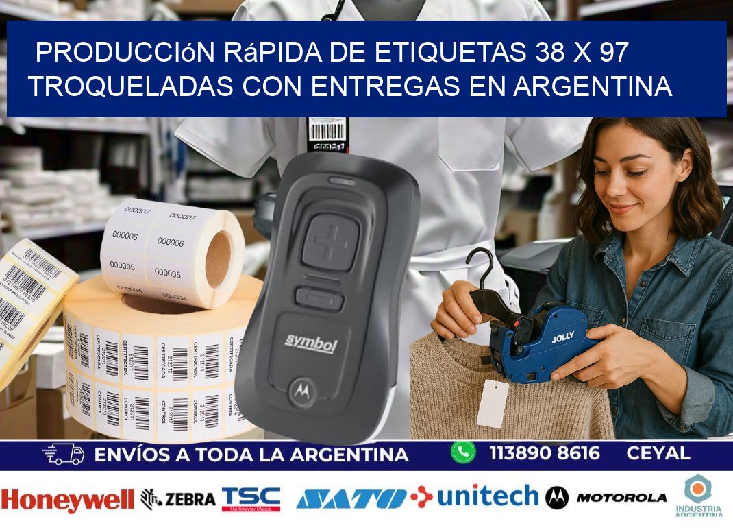 Producción rápida de etiquetas 38 x 97 troqueladas con entregas en Argentina