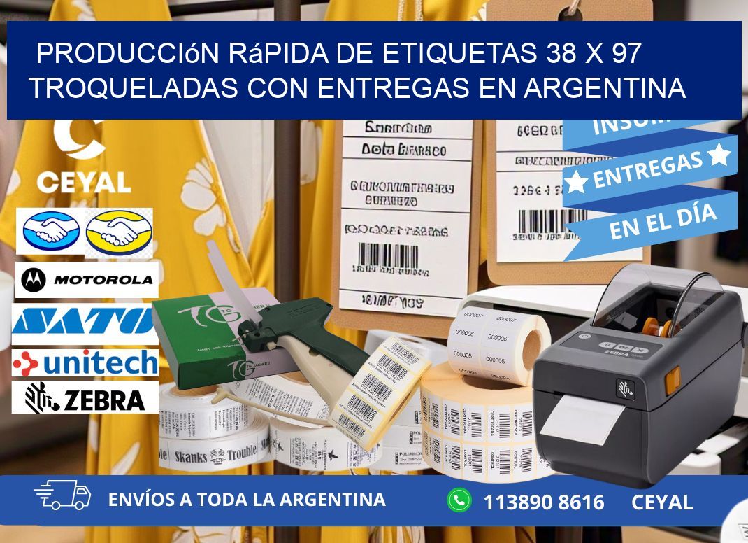 Producción rápida de etiquetas 38 x 97 troqueladas con entregas en Argentina
