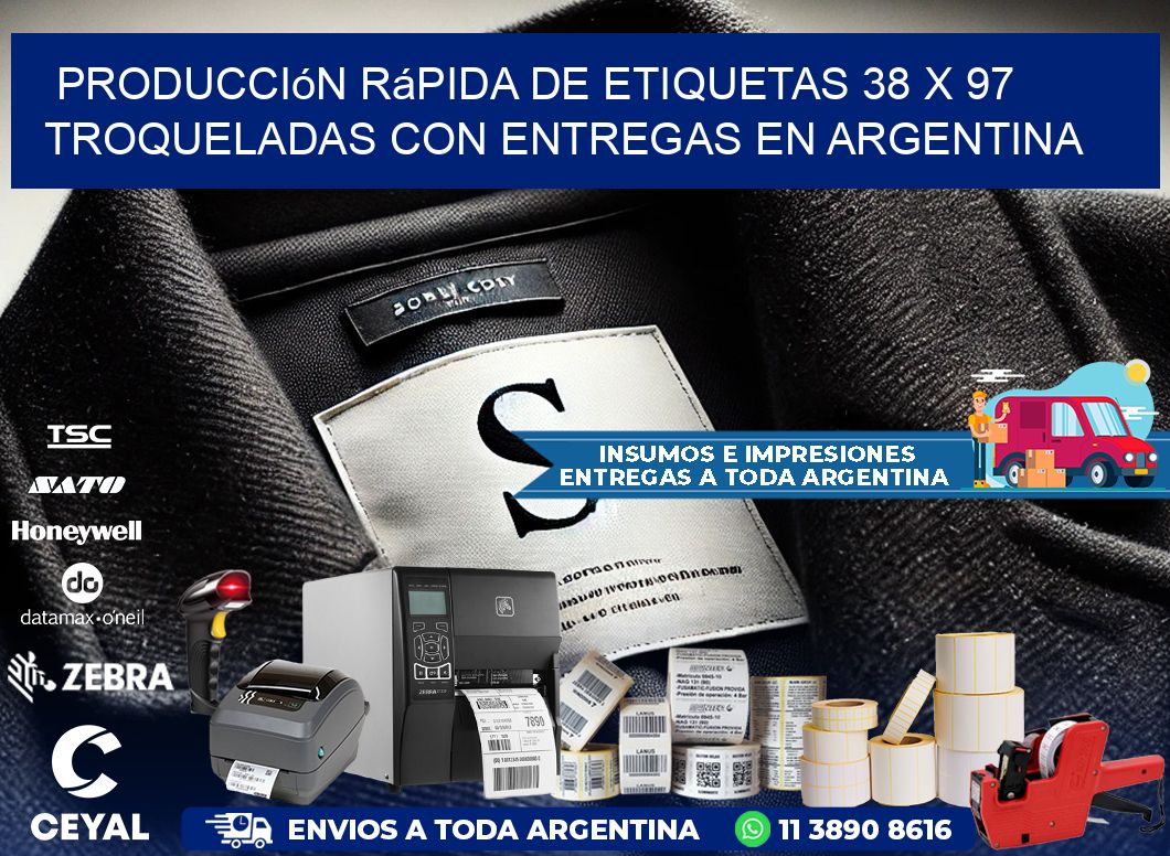 Producción rápida de etiquetas 38 x 97 troqueladas con entregas en Argentina