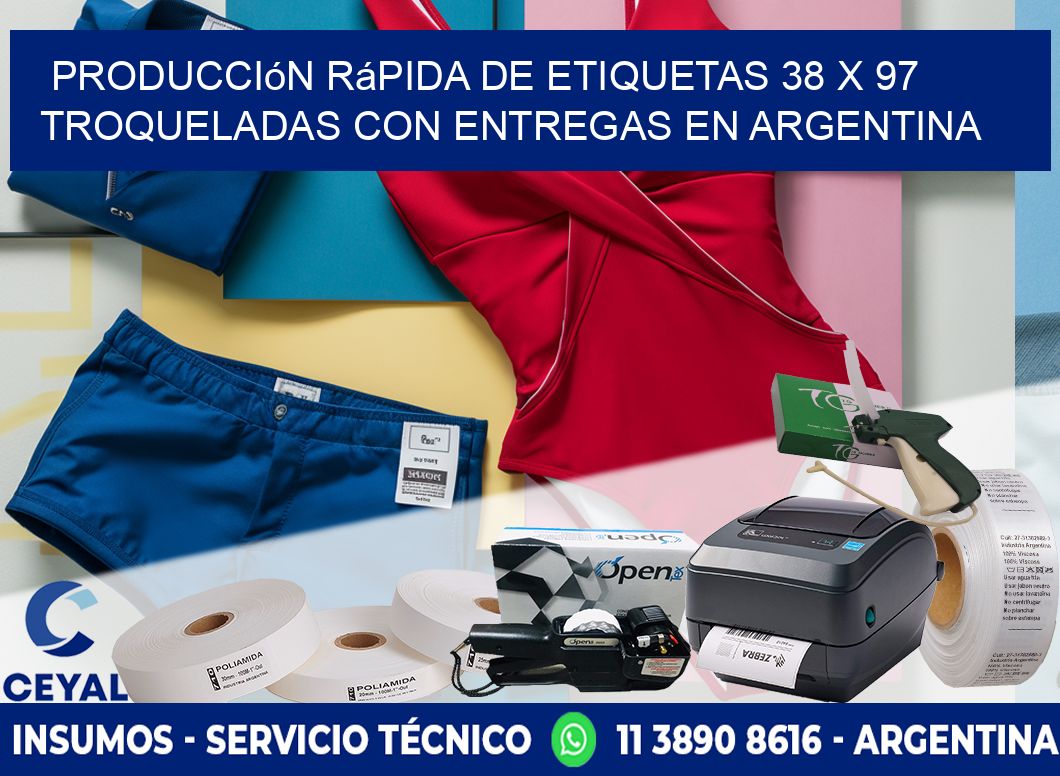 Producción rápida de etiquetas 38 x 97 troqueladas con entregas en Argentina