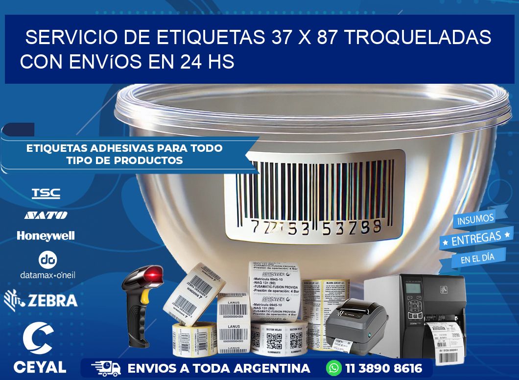 Servicio de etiquetas 37 x 87 troqueladas con envíos en 24 hs