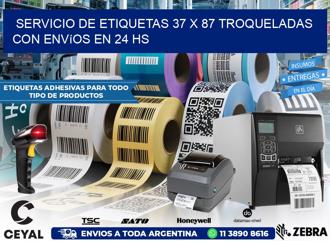 Servicio de etiquetas 37 x 87 troqueladas con envíos en 24 hs